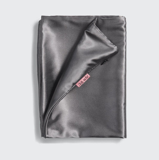 KITSCH Charcoal Standard Satin Pillowcase — styled bedroom scene