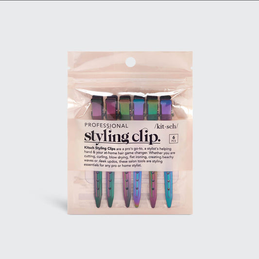 KITSCH Iridescent Styling Hair Clips 6pc Set — on branded packaging card — six iridescent clips in retail blister pack