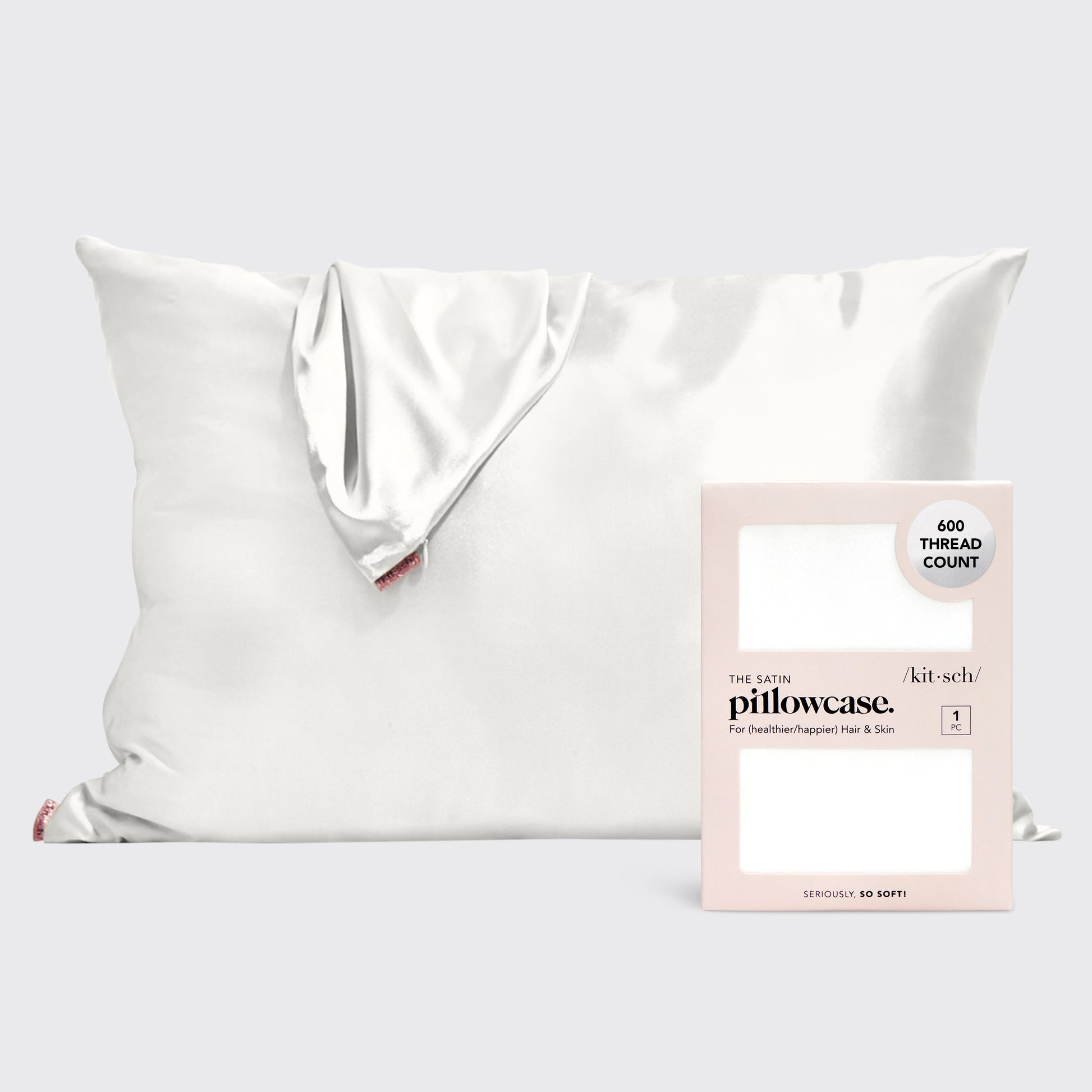 KITSCH Ivory Standard Satin Pillowcase — hero shot — smooth ivory satin surface