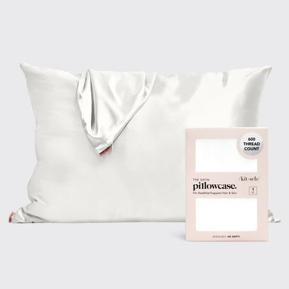 KITSCH Ivory Standard Satin Pillowcase — hero shot — smooth ivory satin surface