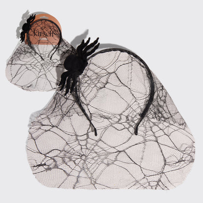 KITSCH Spiderweb Veil Headband — hero product shot of intricate spiderweb lace veil headband — bold Halloween accessory for a fashion-forward finish