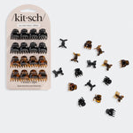 Kitsch Black & Tort Micro Cloud Clip Set packaging with multiple clips scattered on a light grey background