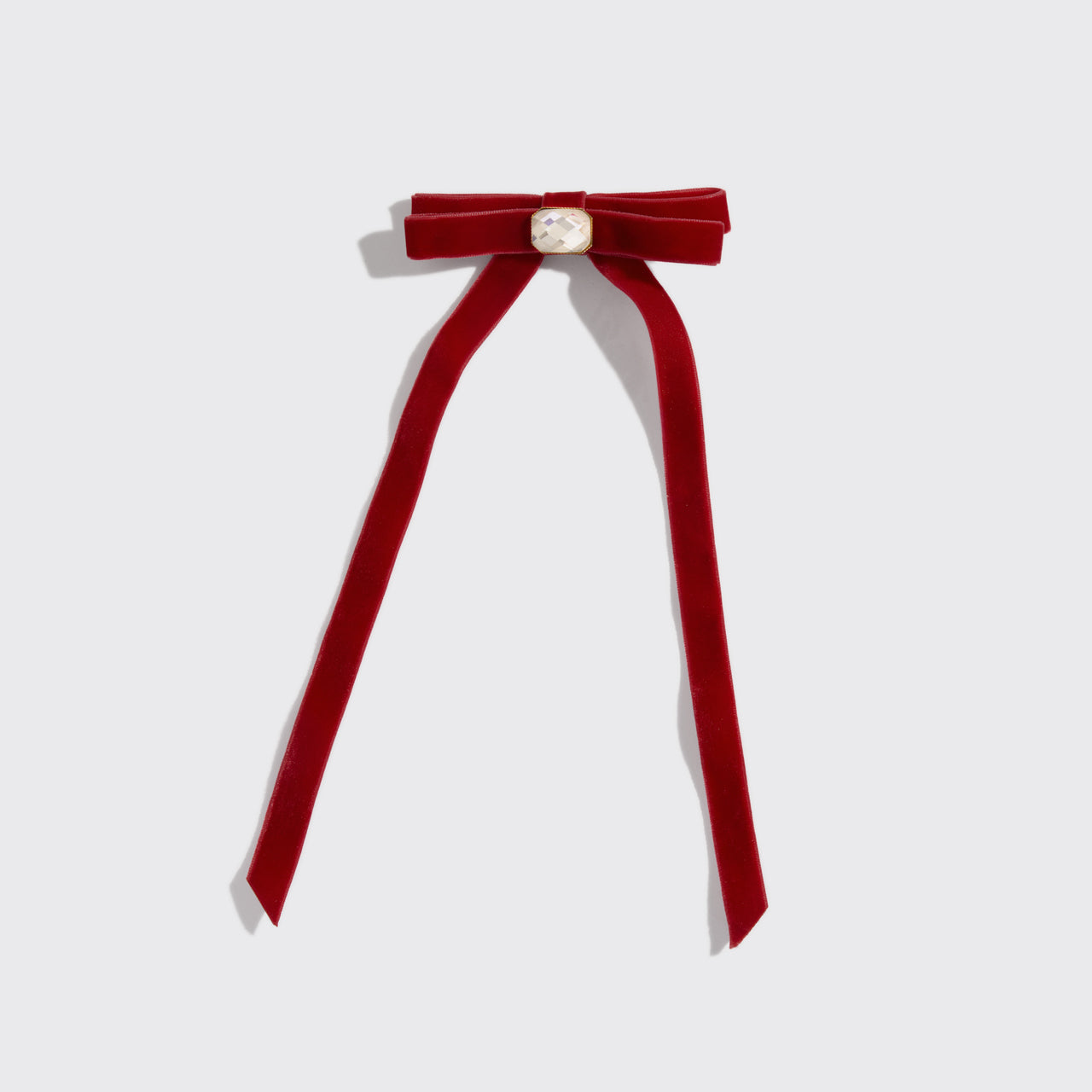 KITSCH Velvet Gemstone Bow Hair Clip Red — product detail