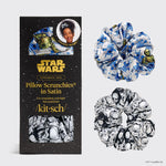 KITSCH Star Wars™ & Kitsch Pillow Scrunchies® in Satin - R2-D2 & Stormtroopers — hero product shot — limited-edition Star Wars x KITSCH collab in silky satin — pillow-soft satin gentle enough to sleep in