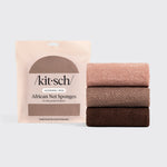 Kitsch Rosewood African Net Sponge stretched open showing mesh texture on pink background