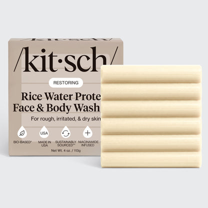 KITSCH Rice Water Protein Restoring Face & Body Wash Bar — hero product shot on white background