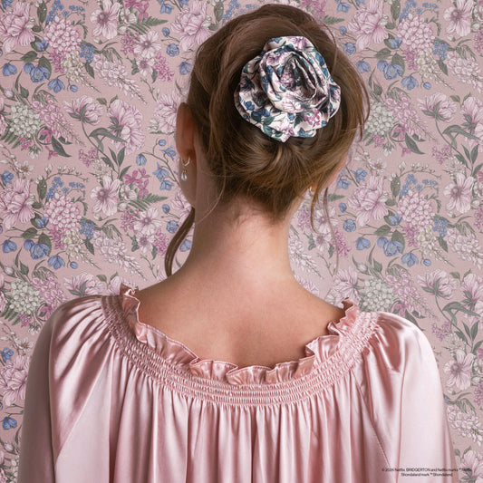 KITSCH Bridgerton x Kitsch Satin Rosette Flat Cloud Clip Wisteria — model hair shot