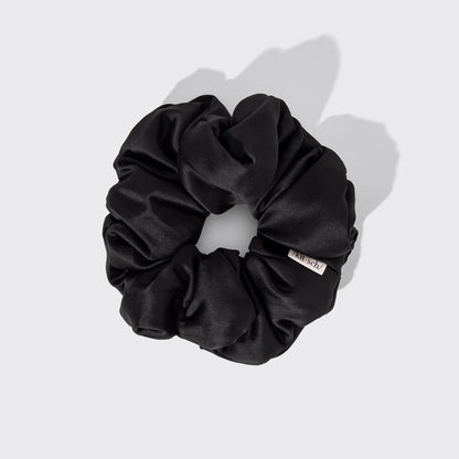 KITSCH Pillow Scrunchies® in Satin 4pc - Black — single scrunchie — oversized black satin scrunchie with no-tug, no-snag design