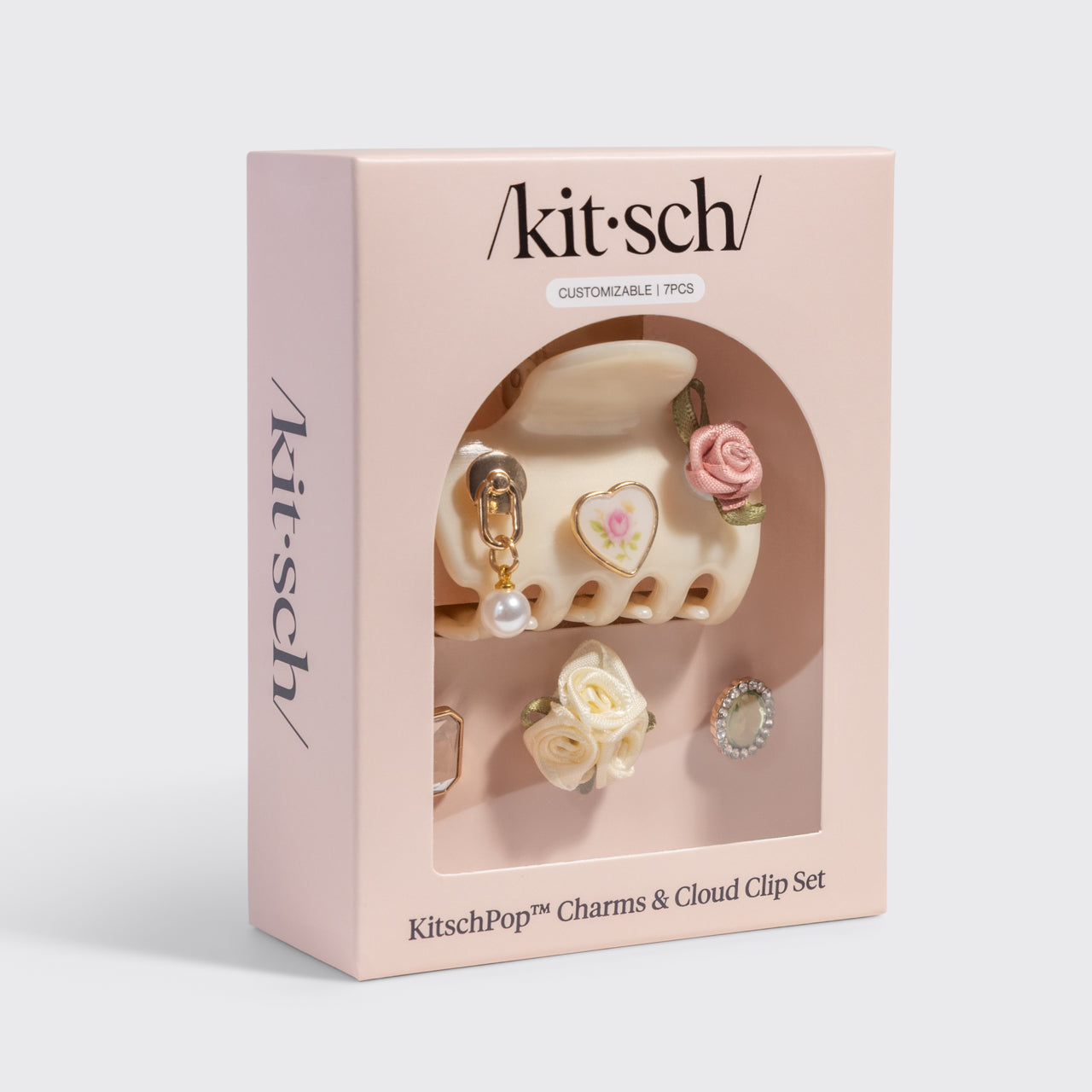 KitschPop Pearlized Cream Cloud Clip & Charms Set - packaging flat lay