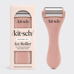 Kitsch Terracotta Ice Roller flat lay showing stainless steel head and terracotta handle