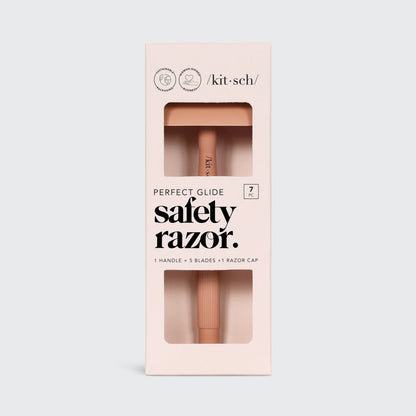 KITSCH Perfect Glide Safety Razor Silver — product and packaging shot on clean background — single stainless steel blade — reduces plastic waste vs cartridge razors