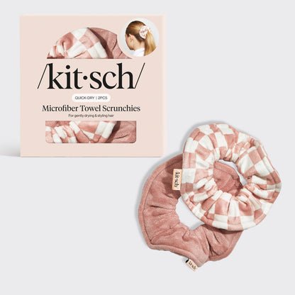 Terracotta Checker Microfiber Towel Scrunchies - 2pc, KITSCH