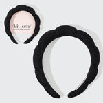 KITSCH Black Cloud Headband — packaging shot of black puffy cloud headband — super soft recycled fabric, style it two ways as a getting-ready or going-out accessory