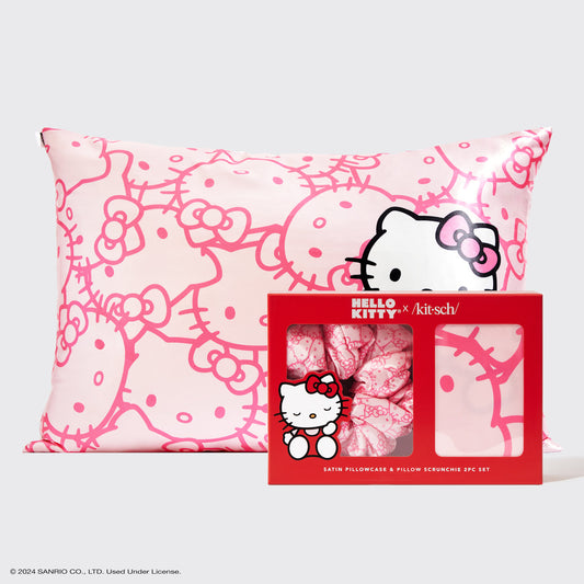 Hello Kitty x Kitsch Satin Pillowcase & Pillow Scrunchie 2pc Set - hero