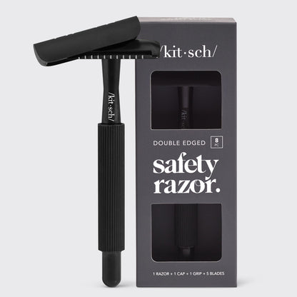 KITSCH Perfect Glide Safety Razor Black — hero product shot on clean background — sleek matte black finish — bottle-free beauty — reduces plastic waste