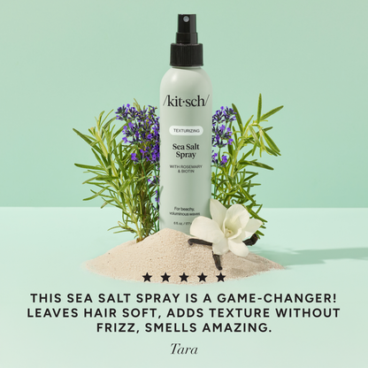 KITSCH Texturizing Sea Salt Spray — 5-star customer review social proof image — non-drying formula for crunch-free beach waves with Amaze® SP polymer for frizz control and humidity resistance