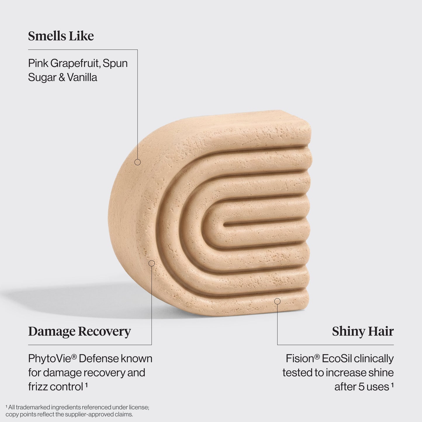 KITSCH Repairing Argan Oil Conditioner Bar — ingredient-focused detail shot — Fision® EcoSil clinically proven to increase appearance of shine after 5 uses, enriched with PhytoVie® Defense — pH balanced and safe for color-treated hair
