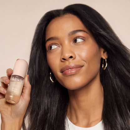 KITSCH Warm Sugar Hair Perfume — model lifestyle shot spritzing through hair for a quick between-washes refresh