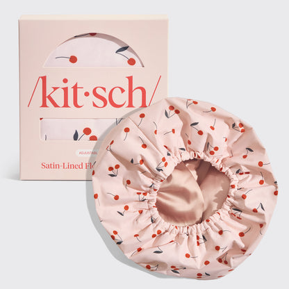 Cherry Print Satin Shower Cap, KITSCH