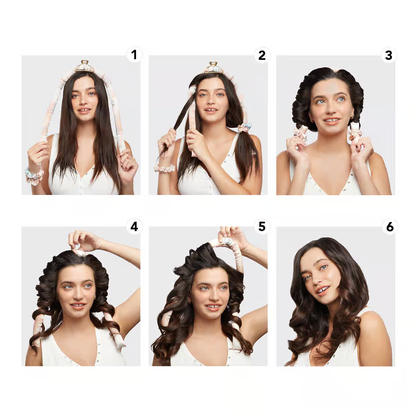 KITSCH Satin Heatless Curling Set in Sunset Tie Dye — how-to lifestyle shot — step-by-step heatless styling guide