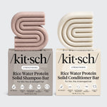 KITSCH Rice Water Shampoo & Conditioner Bar Combo for Hair Growth — hero product shot — Formulated with Rice Tein NPNF®, clinically proven to increase hair volume and improve appearance of natural shine in just 5 washes — conditions & encourages overall hair length & density