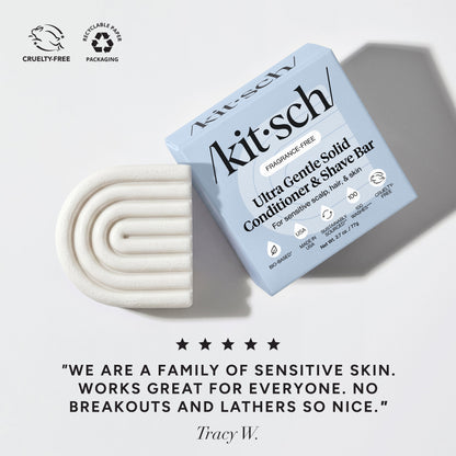 KITSCH Ultra Sensitive Conditioner & Shave Bar with 5-star customer review – gentle 2-in-1 bar for sensitive hair and skin