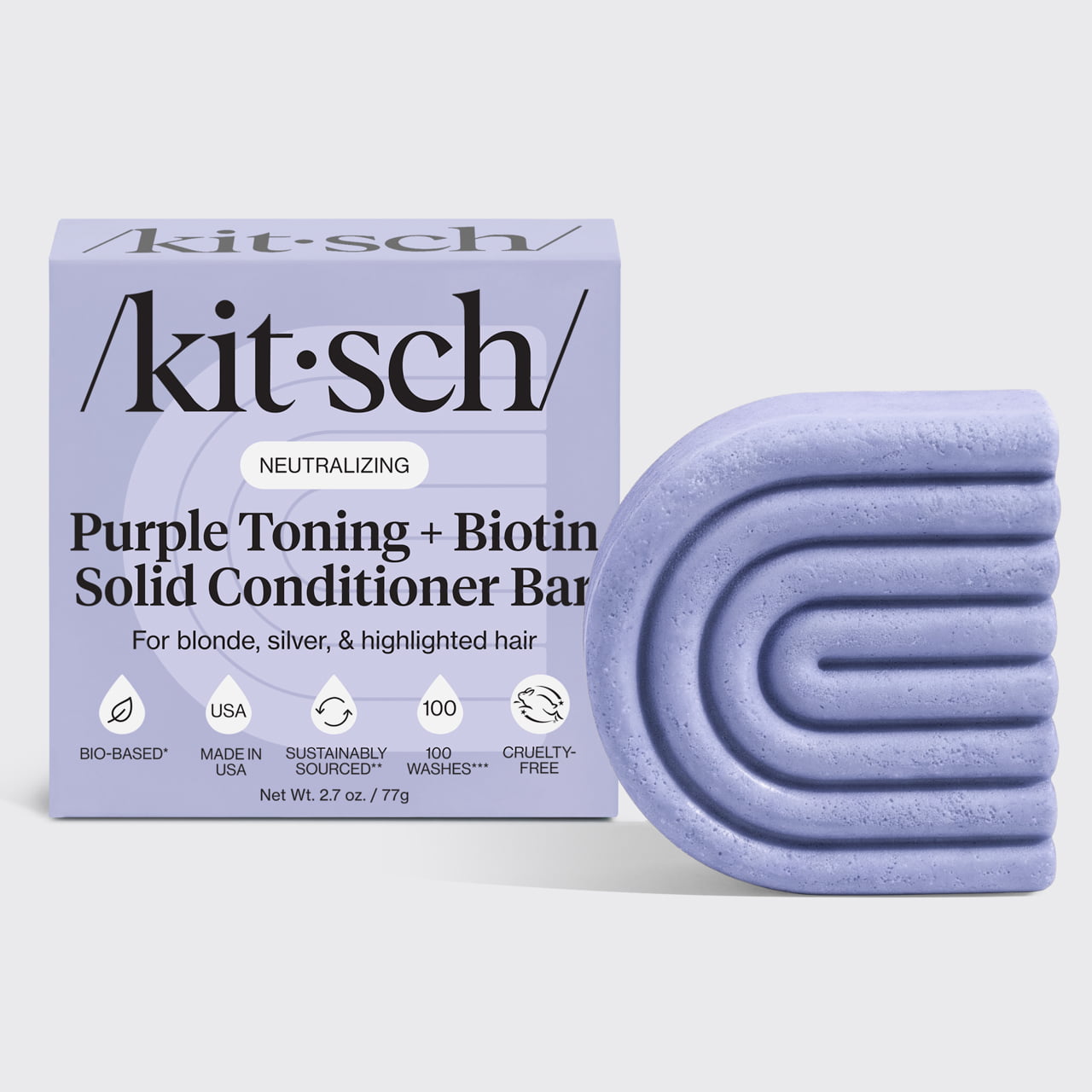 Kitsch Purple Toning + Biotin Solid Conditioner Bar for blonde, silver, and highlighted hair.