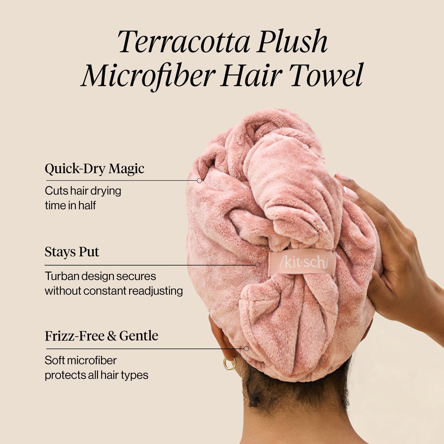 Terracotta Plush Microfiber Hair Towel Turban, KITSCH